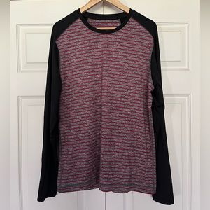 {Lululemon} Surge Warm Crew Pullover in Raven Stripe Cranberry Black - Large
